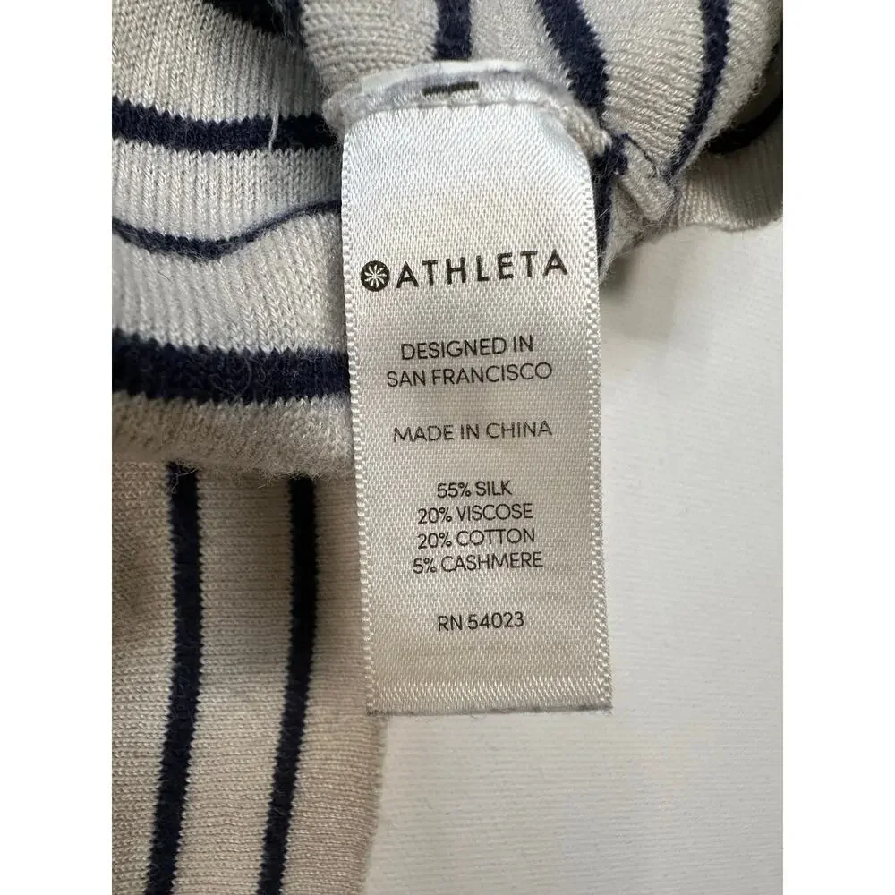 Athleta Retreat Striped V-Neck Sweater Silk/Cashmere Size Small